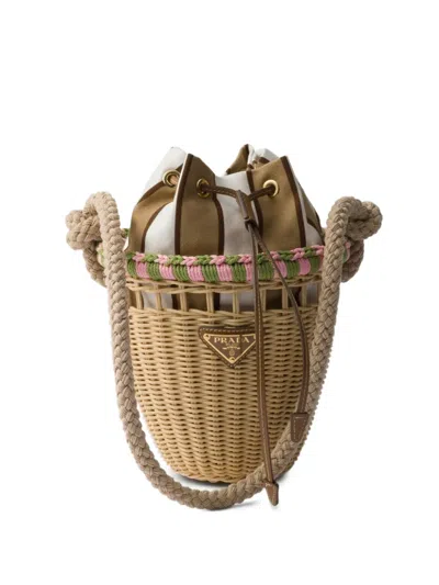 Prada Wicker Mini Bucket Bag
