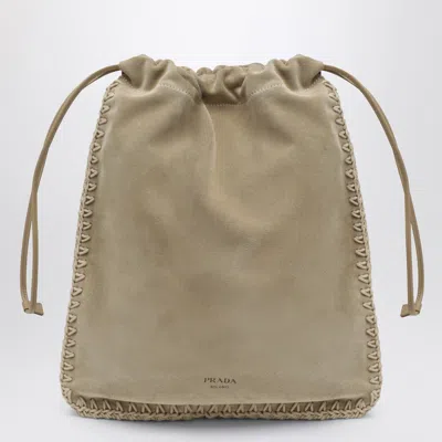 Prada Mini Wish Suede Pouch In Beige
