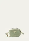 Prada Womens Green Crochet And Leather Mini Pouch In Green