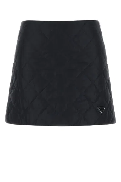 Prada Minigonna In Re-nylon Blu Scuro Donna In Animal Print