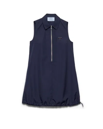 Prada Womens Blue Branded Sleeveless Cotton-poplin Mini Dress