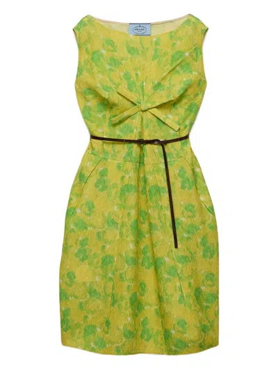 Prada Minikleid Mit Blumen-print In Green