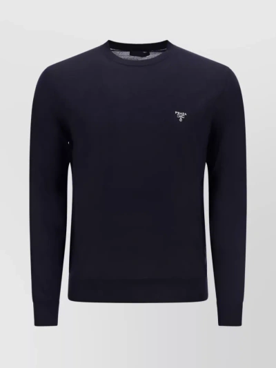 Prada Minimalistic Logo Wool Sweater In Blue