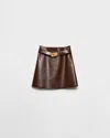 Prada Belted Leather Mini Skirt In Brown