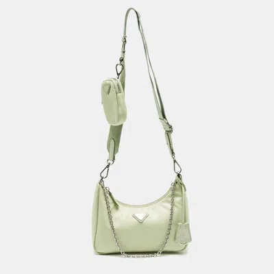 Pre-owned Prada Mint Green Re Nylon And Saffiano Leather Re-edition 2005 Shoulder Bag