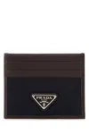 Prada Leather Card Holder Featuring Contrast Panel In Brown