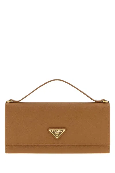 Prada Camel Leather Wallet In Beige
