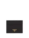 Prada Triangle Logo Calf Leather Cardholder In Black