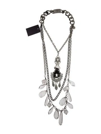 Pre-owned Prada Mirror & Crystal Collar Necklace, 14" In Clear