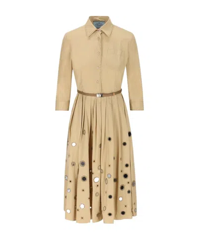 PRADA PRADA LONG-SLEEVED BELTED DRESS