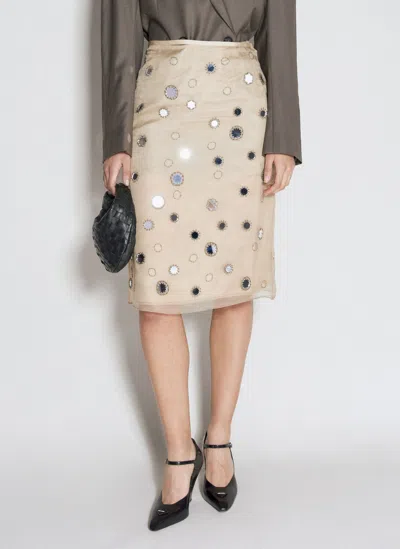 Prada Mirror-embellished Organza Midi-skirt In Brown