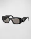 Prada Mirrored Rectangle Acetate Logo Sunglasses In Grey Mirror