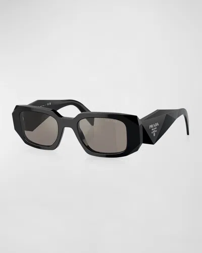 Prada Mirrored Rectangle Acetate Logo Sunglasses In Grey Mirror