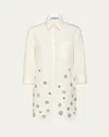 Prada Mirrored Three-quarter Sleeve Poplin Mini Dress In Naturale