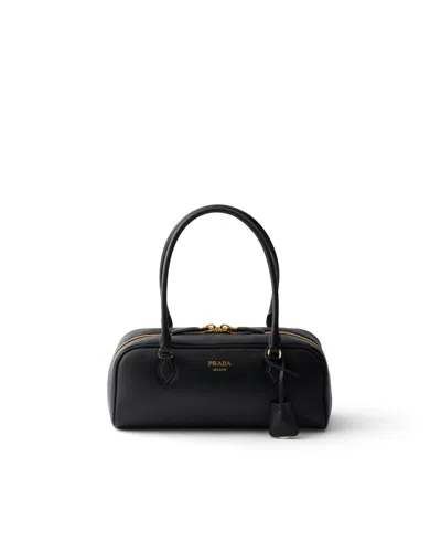 Prada Mittelgrosse Henkeltasche Aus Leder In Black