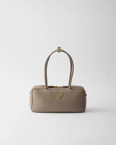 Prada Mittelgrosse Henkeltasche Aus Leder In Clay Grey