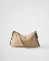 Prada Medium Aimee Zip Leather Shoulder Bag In Travertine