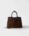 Prada Buckle Bag Medium Size Cacao Colour In Suede Women In Kakaobraun