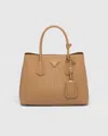 Prada Small Saffiano Leather Double Bag In Caramel