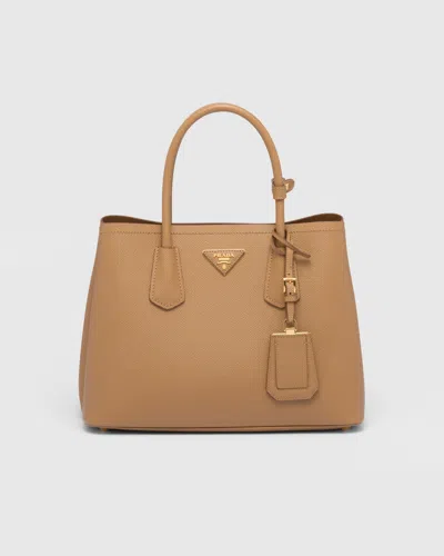 Prada Small Saffiano Leather Double Bag In Caramel