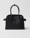 Prada Soft Grain Leather Shoulder Bag In Black