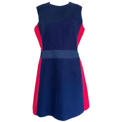 Pre-owned Prada Miu Miu Early 2000s Navy Blue + Red Virgin Wool Size 44 Us 8 A - Line Mod Dress
