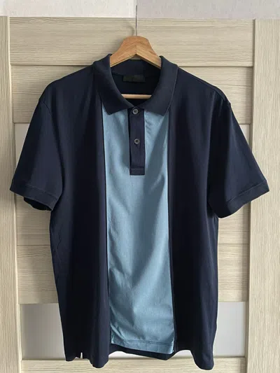 Pre-owned Prada Mixed Fabric Navy/light Blue Polo Shirts Size Xl In Blue/navy