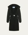 Prada Mixed-media Hooded Cashmere Coat In Nero Nero