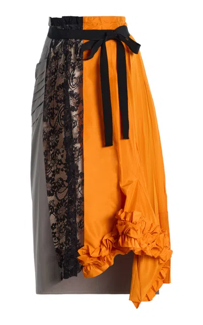 PRADA PRADA MIXED-MEDIA MIDI WRAP SKIRT