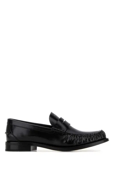 Prada Black Calf Leather Bos Taurus Slip-on Loafers