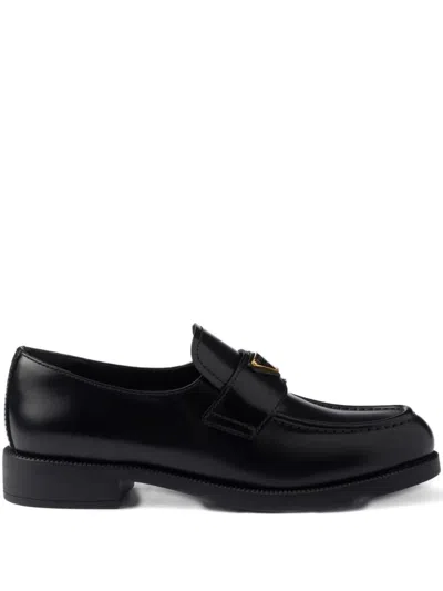 Prada Brushed Leather Loafers In Black