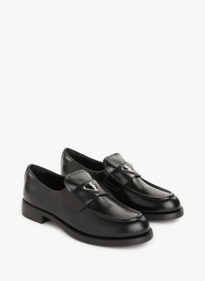 Prada Brushed Leather Loafers In Black