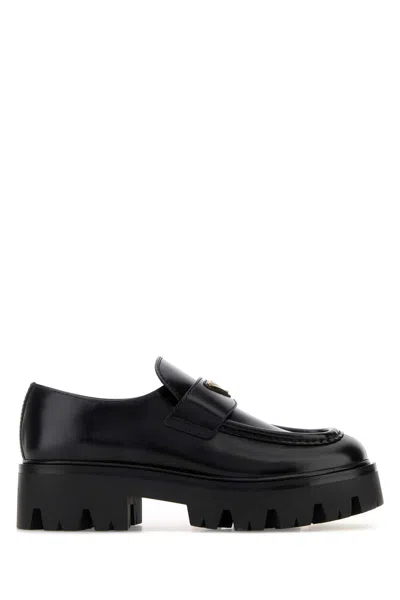 Prada Monolith Leather Lace Up Platform Loafers In Black