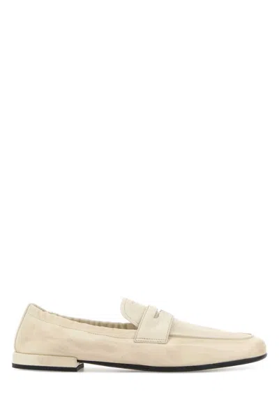 Prada Ivory Leather Loafers In Red