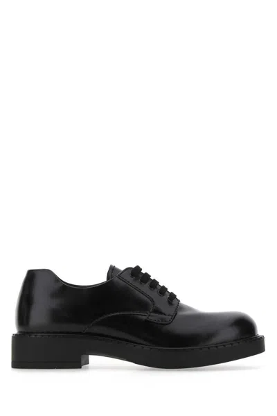 Prada Brushed Leather Lace-up Shoes In Black