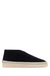 Prada Midnight Blue Suede Ankle Boots In Black