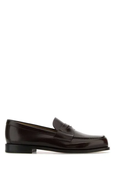 Prada Chocolate Leather Loafers In Brown