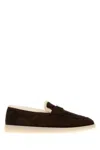 Prada Suede Loafers With Round Toe And Rubber Sole In Brown