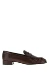 Prada Brown Ruched Loafers With Logo In Brown