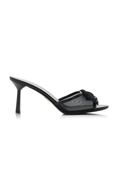 Prada Bow-detailed Mesh Mules In Black