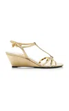 Prada Metallic Wedge Sandals Ankle Strap Open Toe In Gold