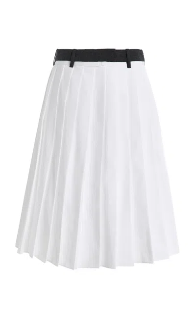 Prada Pleated Cotton Midi Skirt In White
