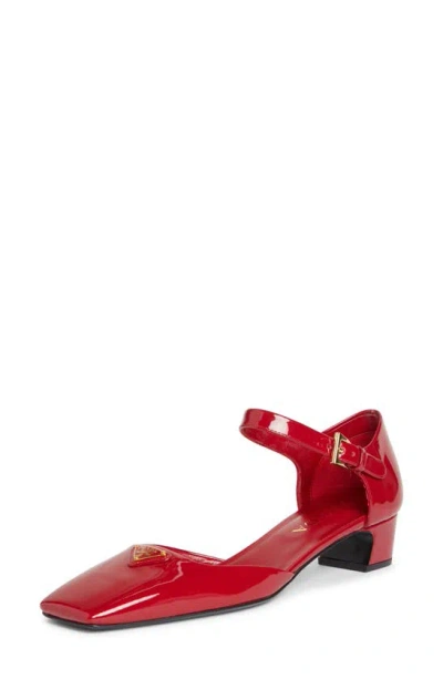 Prada Vernice Patent Ankle-strap Ballerina Pumps In Red