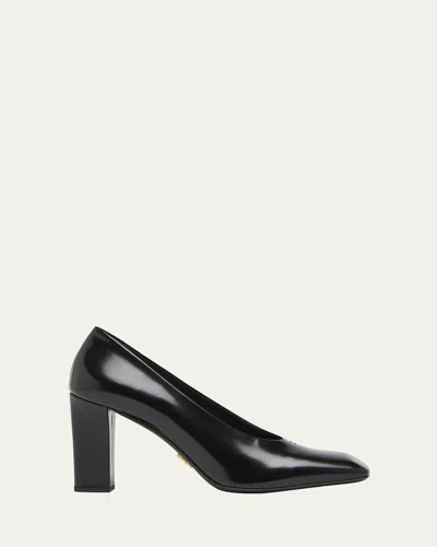 PRADA MODELLERIE SPAZZOLATO LEATHER BLOCK-HEEL PUMPS