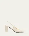 Prada 85 Patent Leather Slingback Pumps In Avorio