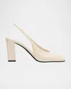 Prada 85 Patent Leather Slingback Pumps In Avorio