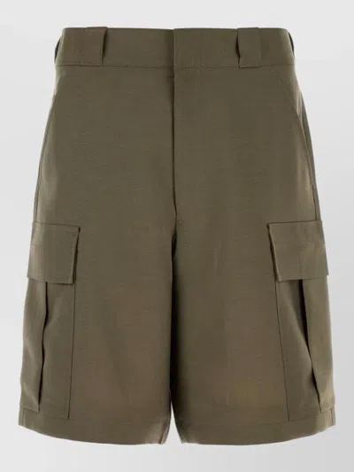 Prada Mohair Blend Bermuda Shorts Cargo Design In Green