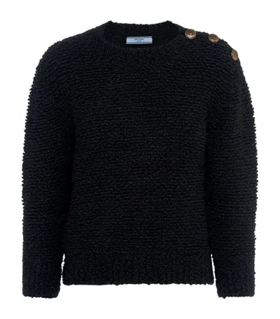 Prada Triangle-logo Textured Jumper In Black