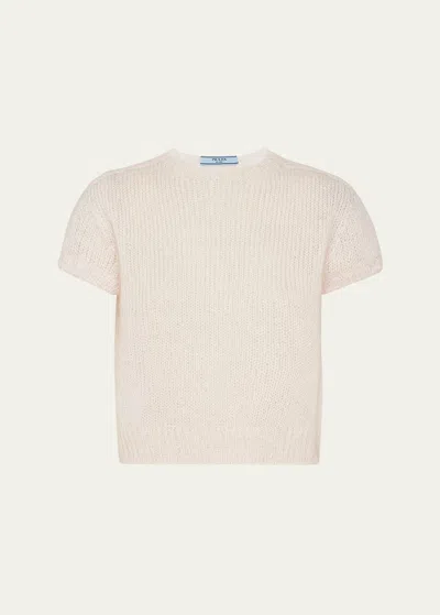 Prada Mohair Short-sleeve Sweater In F0al2 Alabastro