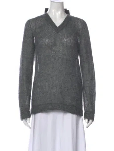 Pre-owned Prada Mohair V-neck Sweater In Gray